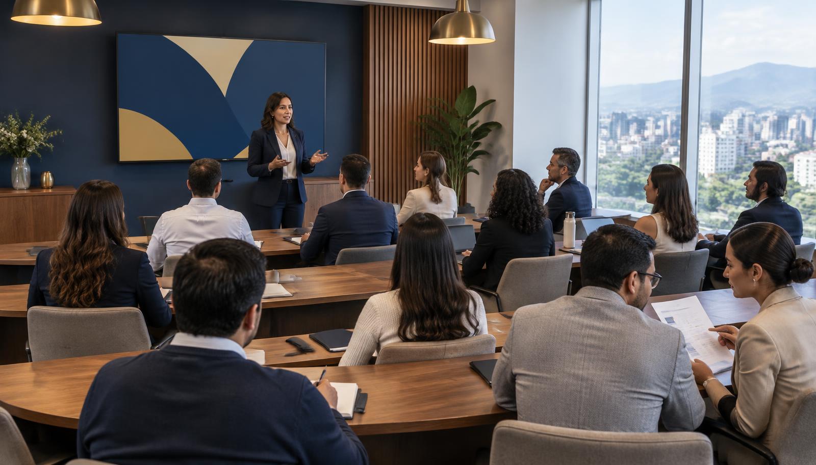 Especialista del INCL dirigiendo una capacitación presencial ante un grupo de participantes